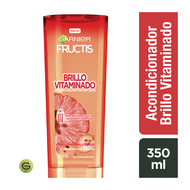 Acondicionador Fructis Brillo Vitaminado E Guarana Frutos Rojos Cab Normal Opaco 350 Ml
